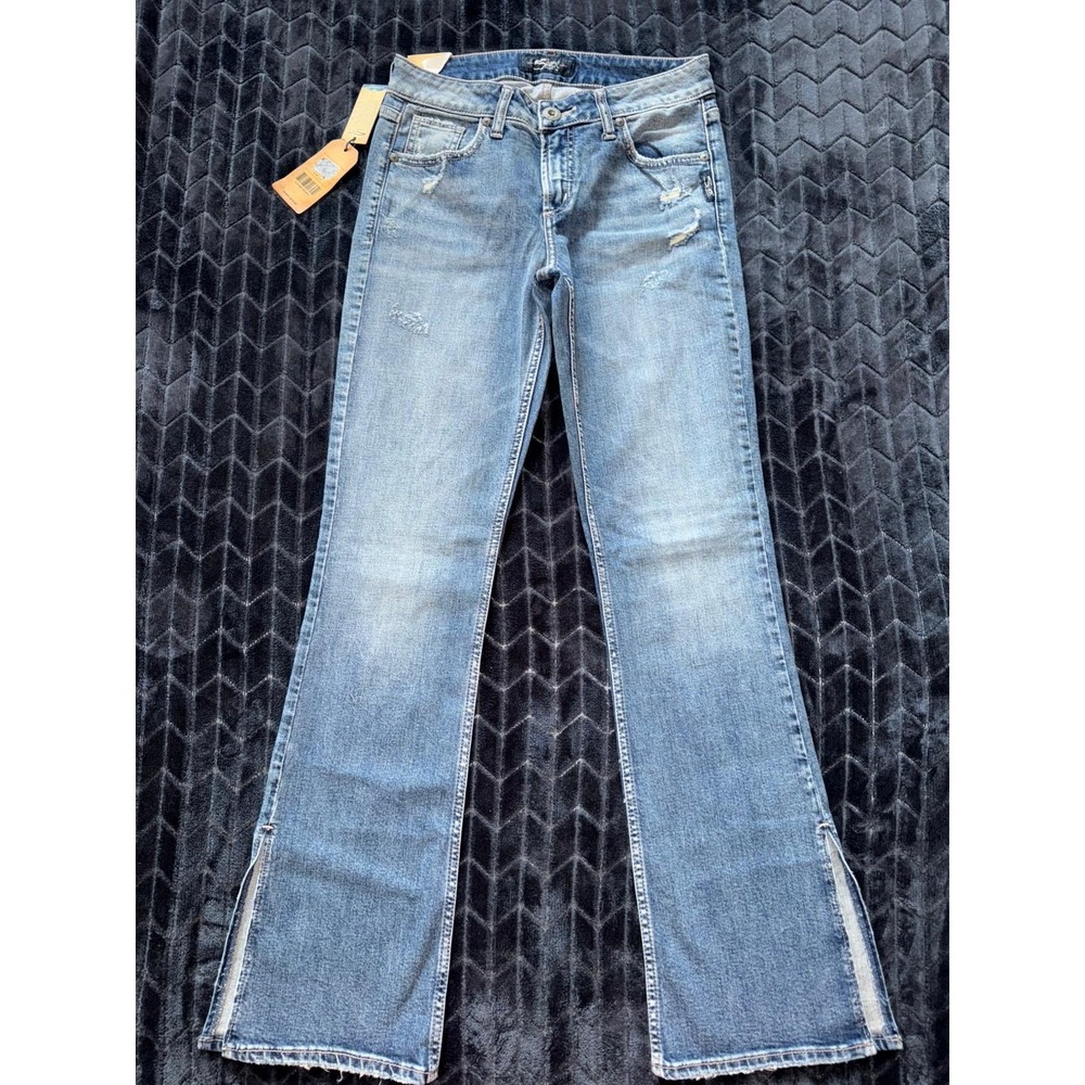 Silver‎ Jeans Avery Slim Boot Cut Distressed Split Hem Jeans Size 26 NWT